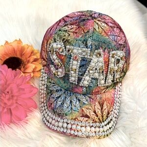Bling Baseball Hat With Gemstones Beading & Gold Metallic Sparkle NEW!